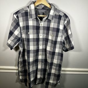 The North Face Large Men Blue Plaid Button Up Short Sleeve Shirt Interior Pocket